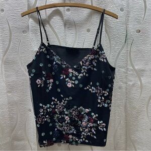 Black Floral Embroidered Spaghetti-Strap Cami